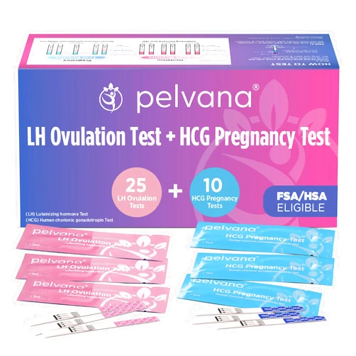 Pelvana Pregnancy and Ovulation Test Strips Combo Kit - 25 LH Fertility Test Strips + 10 Pregnancy HCG Checker Kits - Identify Your Peak Fertility Days - Easy at Home Ovulation Tests (35 Piece Kit)