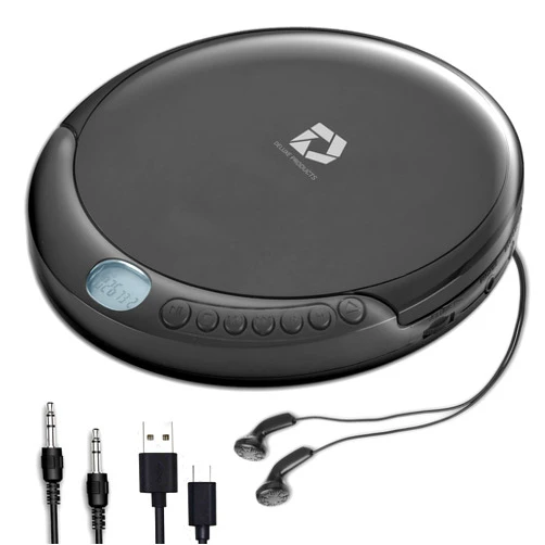 Deluxe Products CD Player Portable with 60 Second Anti Skip, Stereo Earbuds, Includes Aux in Cable and AC USB Power Cable for use at Home or in Car