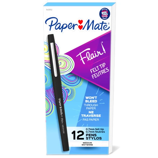 Paper Mate Flair Felt Tip Pens, Medium Point (0.7mm), Black, 12 Count