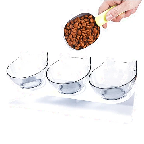 Speedy Panther Raised Cat Bowl with Stand, Tilted Cat Bowl for Kitten Elevated Cat Bowl Anti Vomiting Plastic Transparent Cat Food Water Bowl