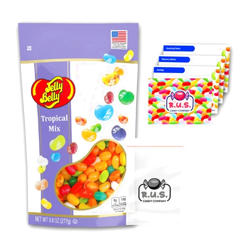 R.U.S. Candy Jelly Belly Tropical Mix Jelly Bean - 9.8oz Bag with R.U.S. Candy Pocket Size Travel Bag + 3 R.U.S. Candy Cards (Tropical Mix)