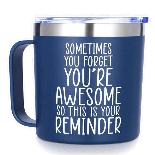 Hendson Thank You Gifts for Men - Funny Birthday Gift Ideas for Friends, Coworkers, Boss, Employee, Dad, Teacher, Her - Inspirational, Thoughtful, Friendship Gifts - Navy Tumbler, 14oz Coffee Mug