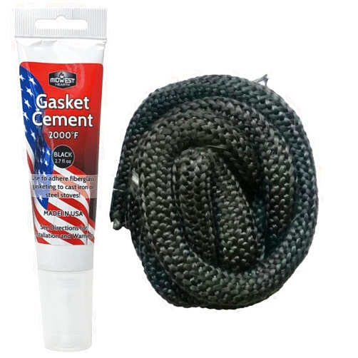 Midwest Hearth Wood Stove Replacement Gasket Kit for Woodburning Stoves - Graphite Impregnated Fiberglass Gaskets and Adhesive (5/8