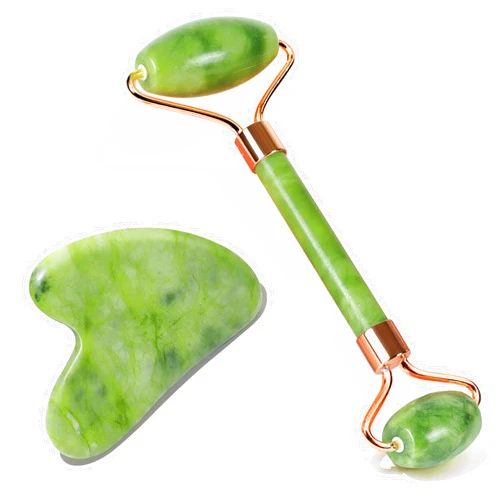BAIMEI Jade Roller & Gua Sha, Face Roller, Facial Beauty Roller Skin Care Tools, Self Care Gift for Men Women, Massager for Face, Eyes, Neck, Relieve Fine Lines and Wrinkles - Green