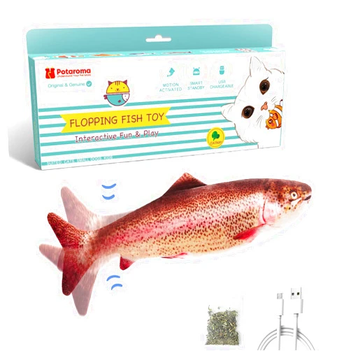 Potaroma Electric Flopping Fish, Moving Cat Kicker Toys, Floppy Trout for Small Dogs Wiggle Catnip Toys, Motion Kitty Interactive Fun for Exercise, 10.5 Inches