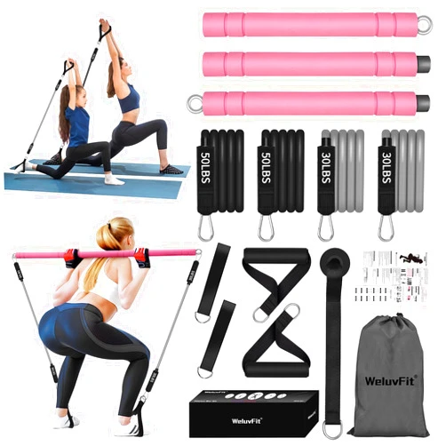 WeluvFit Pilates Bar Kit with Resistance Bands