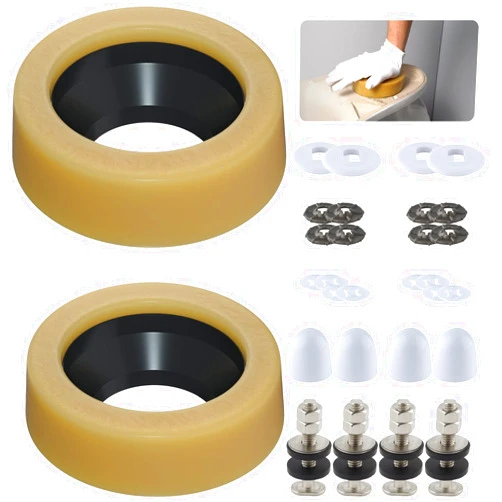 iFealClear 2 Pack Extra Thick Toilet Wax Ring Kit with Bolts, Wax Ring Gasket for Toilet Bowl, Fits 3-inch or 4-inch Waste Lines, Gas, Odor and Watertight Seal, Extra PE Flange & Retainers