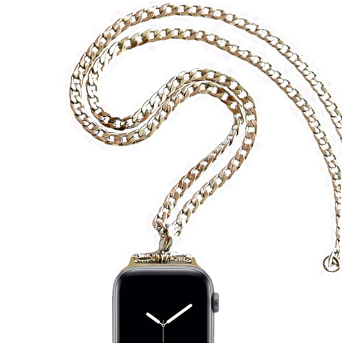 USEE TECH Stainless Steel Chain Necklace Smartwatch Band 38mm Series 3 2 1 / 40mm Series 4 New Polished Silver Metal Curb Cuban Strap Rope Neckband Replacement Accessories Wearable Technology Women Men