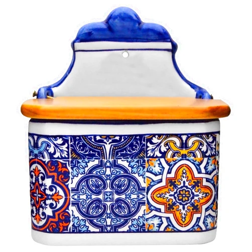 Generic Portuguese Pottery Alcobaça Ceramic Decorative Salt Cellar with Lid for Kitchen (Blue)