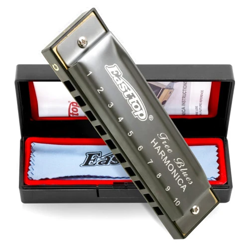 East top Harmonica, Diatonic Blues Deluxe Harmonica Key of C, 10 Holes 20 Tones Blues Harp Mouth Organ Harmonica For Adults, Beginners, Professionals and Students, as a Gift（Silver grey）