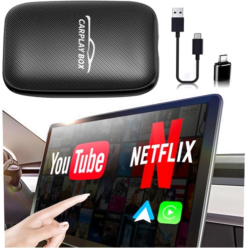 Flgocexs Wireless Carplay Adapter - 3 in 1 Wireless Carplay and Android Auto Adapter with Built in Netflix YouTube Support TF Card Only for Original Car Models After 2016 with Wired Carplay