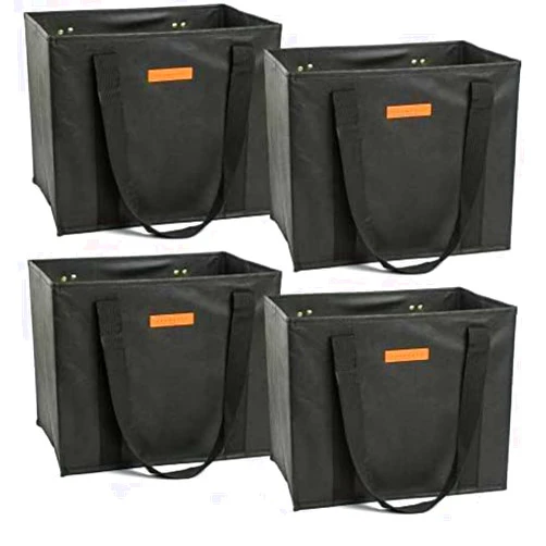Gramercy Kitchen Company Gramercy Large Reusable Grocery Bags Heavy Duty 4 pack, Kitchen Reusable Shopping Bags With Handles, Foldable Grocery Tote bag - Washable and Reinforced With Thick Bottom and Sides (Black 4pcs)