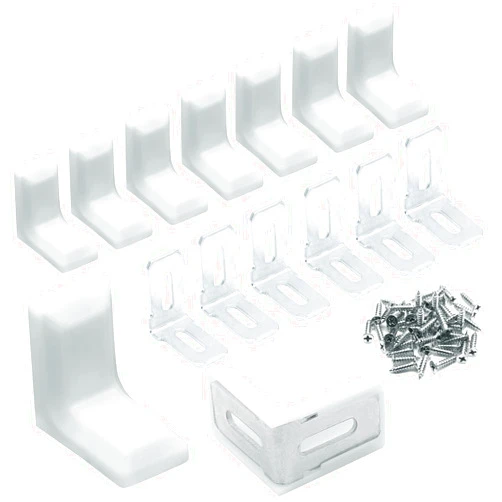 Zorveiio 1” White Plastic Right Angle Bracket L Brackets, Metal 90 Degree Corner Brace Corner Support for Wood Shelf Chair Cabinet Box (20 Pcs)