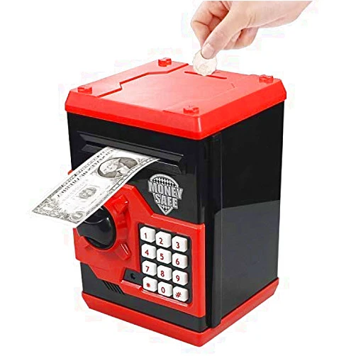 Totola Piggy Bank Electronic Mini ATM for Kids Baby Toy, Safe Coin Banks Money Saving Box Password Code Lock for Children,Boys Girls Best Gift(Red)