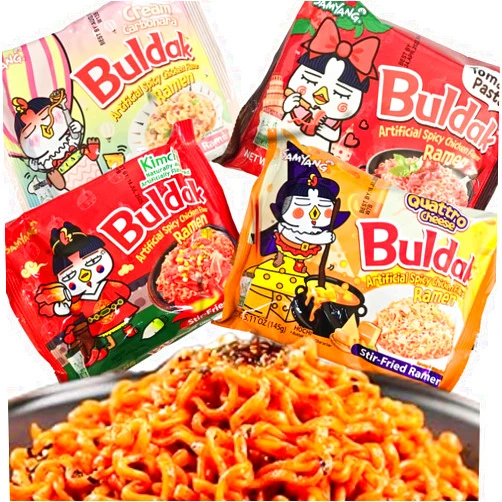 Mekoman Korean Hot & Spicy Chicken Stir-Fried Ramen Variety Sampler Pack – 4 Flavor Noodle Gift Set: Kimchi, Quattro Cheese, Cream Carbonara, Tomato Pasta– Perfect for Parties, Camping, Office Midnight Snacks, Cold Weather Comfort, Holidays & TikTok Ghost Spicy Challenge