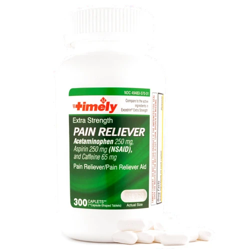 TIME-CAP LABS, INC. Timely Extra Strength Headache Relief - Acetaminophen with Aspirin & Caffeine (300 Caplets) - Headache, Migraine & Back and Body Pain & Muscle Aches - Compares to Excedrin Extra Strength - Made In USA
