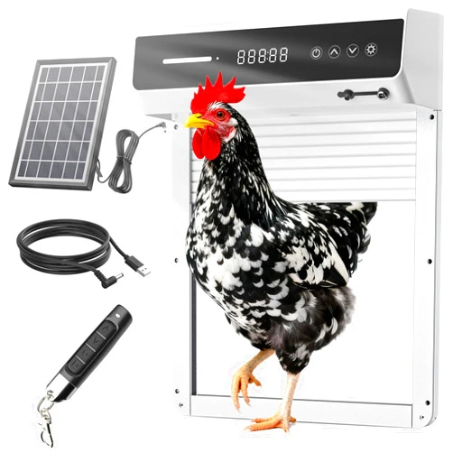Mowei Automatic Chicken Coop Door Solar, Battery Powered & Weatherproof Aluminum, Timer Modes for Safe and Convenient Chicken, Easy Install, Reliable All-Season Performance (White)