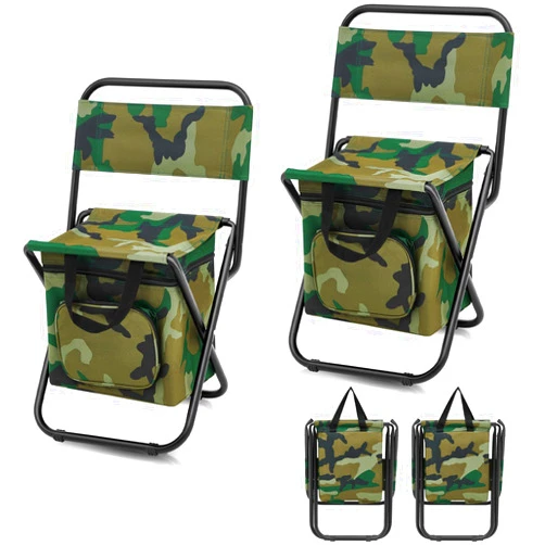 Jerify 2 Pcs Fishing Chair with Cooler Bag Multi-Function Foldable Compact Fishing Stool Hunting Chair Portable Backrest Stool with Folding Backpack for Finishing Camping Hunting Travel(Camo Color)