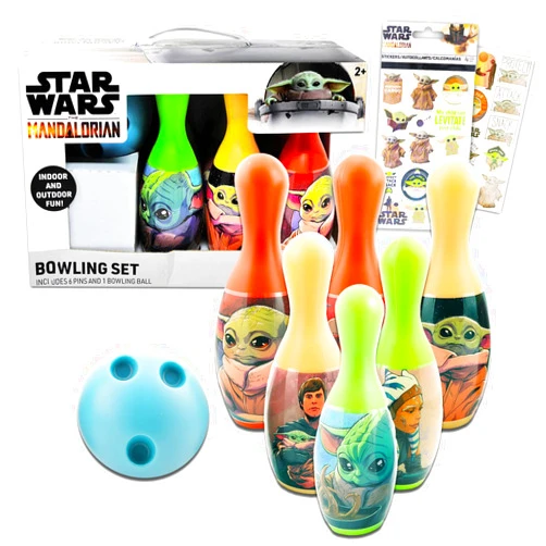 Baby Yoda Store Mandalorian Baby Yoda Bowling Outdoor Game for Toddlers,Kids-Bundle with Star Wars Bowling Set Plus Mandalorian Stickers (Mandalorian Toys)