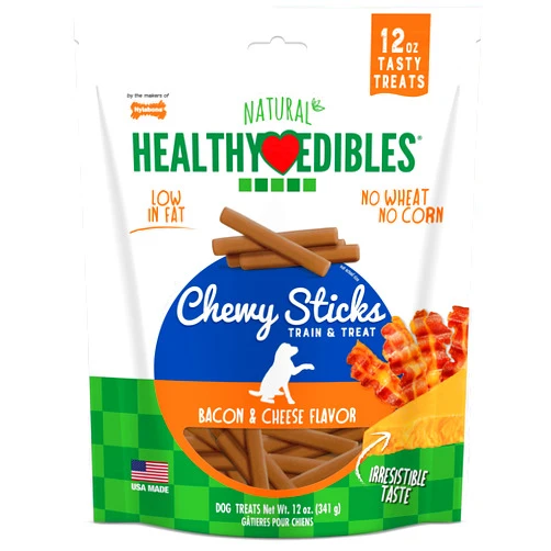 Nylabone Healthy Edibles Chewy Sticks Dog Training Treats Bacon & Cheese, 12 Ounce (1 Count)