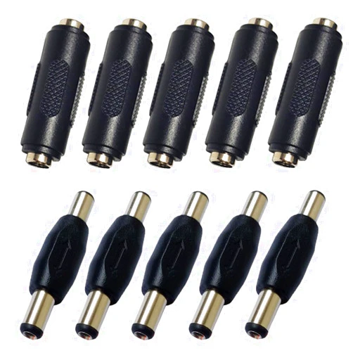 QLXHBOT 10PCS DC Power Connector Adapter 5.5x2.1mm, Male to Male Coupler Plug,Female to Female Jack Socket for CCTV Security Camera Led Strip