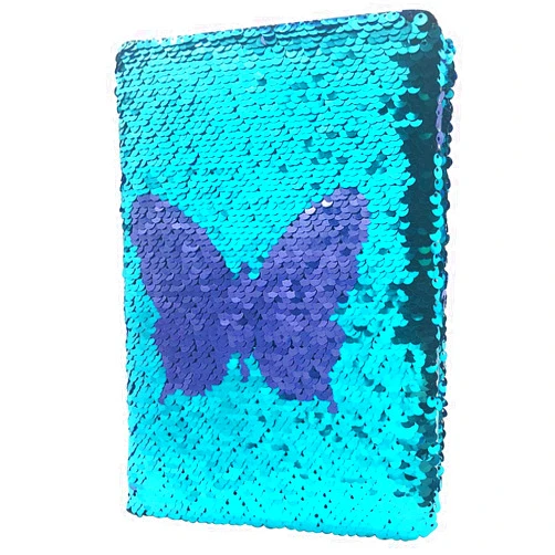 GINMLYDA Sequin Girls Journal for Kids, 8.5x5.5 Inches 160 Lined Pages Diary for Girls Butterfly Reversible Flip Sequence Notebook for Teenage Pre School Writing Drawing Travel Gifts (Purple- Blue)