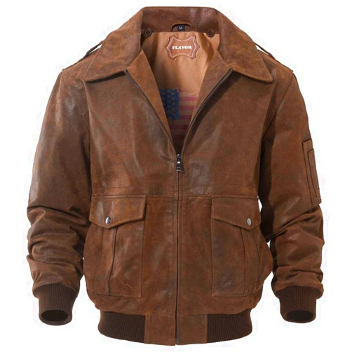 FLAVOR Men's Leather Flight Bomber Jacket Air Force Aviator