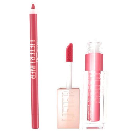 Maybelline Lifter Gloss and Lifter Liner Bundle, Lip Gloss and Lip Liner in Shades Petal and Fine Line, Pack of 2