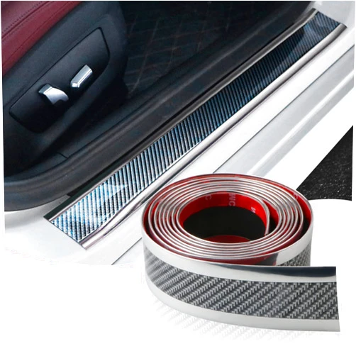 Ajxn Pack-1 Car Carbon Fiber Door Sill Strip, 2.7Inch x 39.3Inch Universal Auto Bumper Anti-Collision Guard Protector, Car Door Sill Anti-Scratch Decorative Strip (Silver)