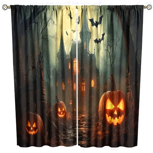 Moderw Halloween Curtains, Black Curtains Halloween Decorations Indoor, Cute Dancing Skeletons Curtains for Living Room Halloween Decor 42