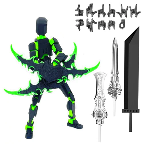 Deeplus Assembled Lucky 13 Action Figures, Titan 13 Action Figure,3D Printed T13 Action Figure Multi-Jointed Movable, Dummy Hand Painted Figure, Desktop Decorations Game Gifts, (Black-Green)