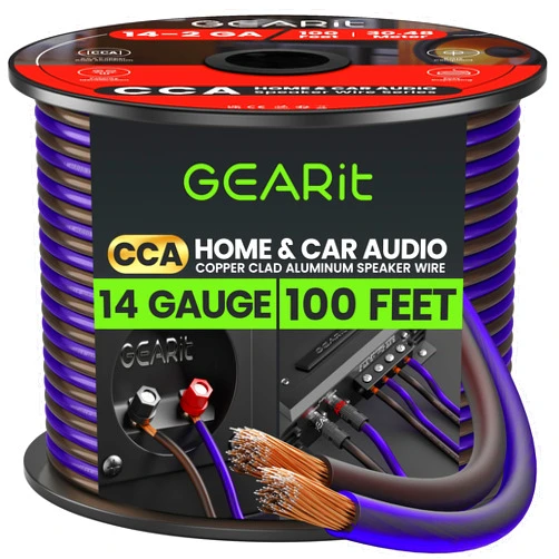 GearIT Pro Series 14AWG Speaker Wire, 14 Gauge Speaker Wire Cable (100 Feet / 30 Meters) Great Use for Home Theater Speakers and Car Speakers, Transparent Black/Purple