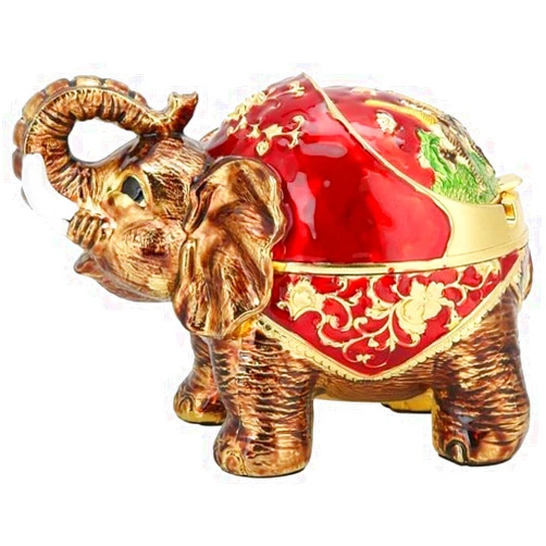 Allesoky Unique Elephant Ashtray – Vintage Design with Lid for Home/Office Windproof Desktop Holder Gold & Red Decorative Tray