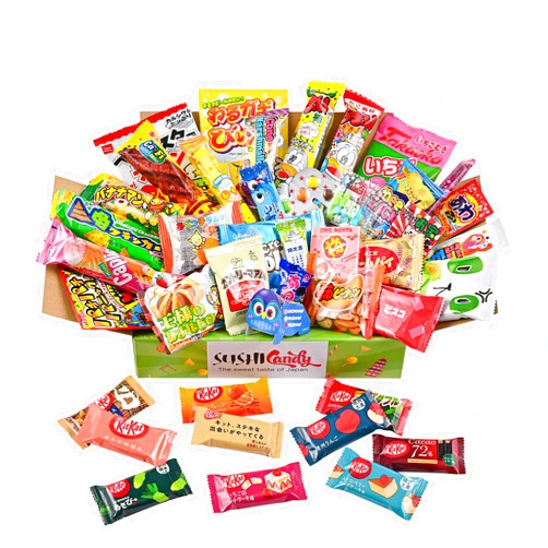 SUSHICANDY The Sweet taste of Japan 40 Japanese Candy Box 30 Japanese Snacks Plus 10 Japanese Kit Kat Flavors (GIFT BOX)