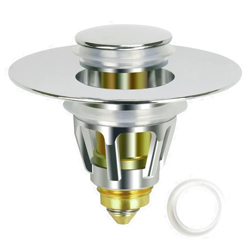 Hrrtyueg Upgraded Edition Stainless Steel Bullet Core Push Type Basin Pop-up Drain Filter, No Overflow Bounce Core Push-Type Converter Sink Drain Plug with Basket(for 1.1''~1.96'' Diameter Drains)