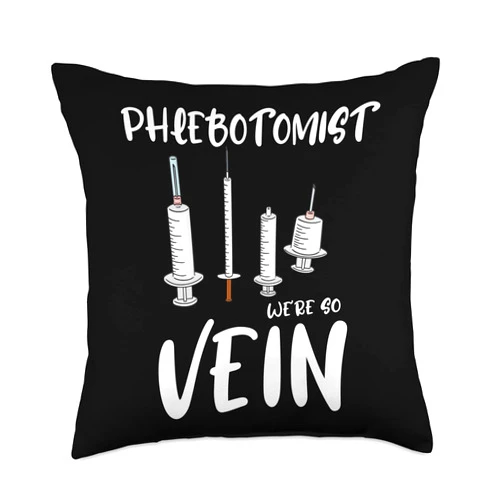 Nurse Laboratory Syringe Doctor Needle Blood Gift Phlebotomist Vein Venipuncture Medical Hospital Phlebotomy Throw Pillow, 18x18, Multicolor