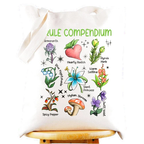 WZMPA Prule Compendium Tote Bag Cartoon Game Gift Video Game Fans Reusable Grocery Bag Gamer Hyrule Merchandise