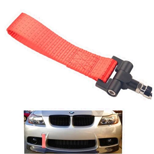 Dewhel Track Racing Style Tow Hook w/Red Towing Strap Front Rear Bumper Screw on compatible with BMW 1 3 5 Series X5 X6 E36 E39 E46 E82 E90 E91 E92 E93 E70 E71 MINI Cooper
