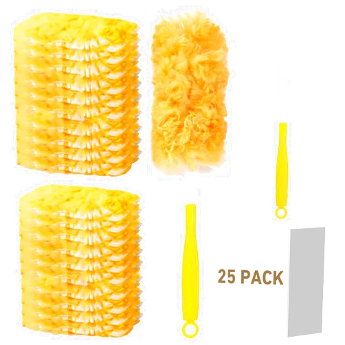 Rokkibom 360° Duster Refills Kit for Swiffer Duster, 25 Pack & 1 Handle, Multi-Surface Dusters with 4X Microfibers. Efficient Duster Kit for Cleaning Pet Hair, Home, Office, Blinds, Furniture and More
