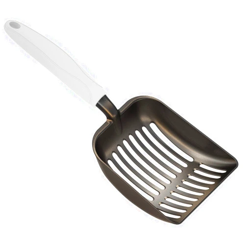 WePet Cat Litter Scoop, Non-Stick Plated Aluminum Alloy Sifter, Kitty Durable Metal Scooper, Deep Shovel, Long Handle, Kitten Pooper Lifter, Size Medium, Coated Black Body with Grey Handle