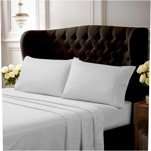Tribeca Living Twin Bed Sheet Set, Crisp and Smooth Egyptian Cotton Percale Solid Sheets and Pillowcase Set, Extra Deep Pocket, 350 Thread Count, 3-Piece Luxury Bedding, White