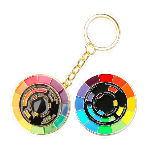 ZORZA 2Pcs Creative Artistic Color Wheel Brooch and Nicely Color Wheel Keychain Spinning Enamel Lapel Pins, Perfect for Backpacks and Sweaters