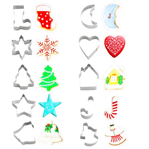 YXChome Christmas Cookie Cutters Set - Holiday Mini Cookie Cutter set of 10, Include: Gingerbread House, Snowflake, Christmas Tree, Gingerbread girl, Heart, Star, Moon, Christmas Crutch, Bell, Boot