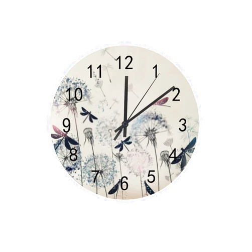 ZKLZI ZHONGJI Wall Clock Wooden Elegant Dandelions Dragonflies White Round Non-Ticking Silent Battery Operated Hanging Arabic Number Decorative Living Room Kitchen Bedroom 12 Inch