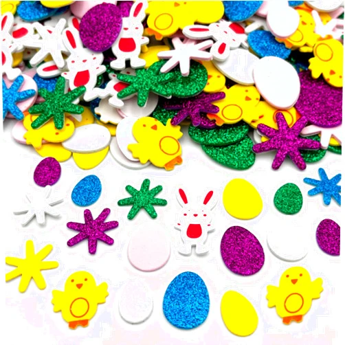DOLLCHEER 300 Pieces Easter Foam Stickers Spring Bunny Chick Glitter Eggs Flower Self Adhesive Stickers Colorful Arts Crafts Greeting Cards Home Decoration Easter Supplies