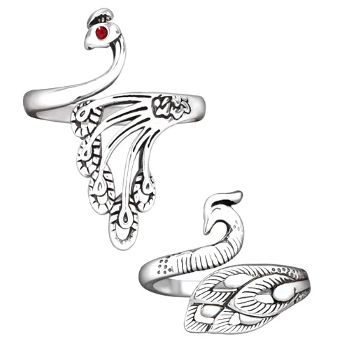 MIKIMIQI 2 Pack Adjustable Knitting Loop Crochet Loops Yarn Guide Finger Holder Rings Knitting Accessories Peacock Open Finger Ring Phoenix Adjustable Braided Ring for Faster Knitting