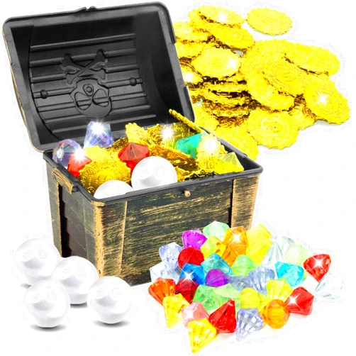 Intoypad 80 Pcs Diving Gems Pool Toys for Kids, Pirate Treasure Chest Box with 35 Colorful Gemstones,40 Pirate Gold Coins,4 Big Pearls,Swim Water Dive Training Toys Pool Game Toys for Kids Ages 4-12