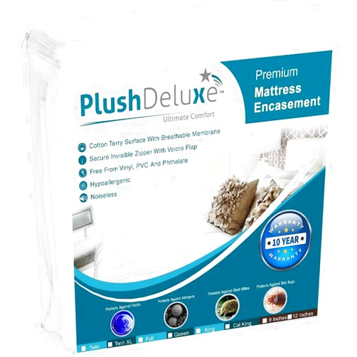 PlushDeluxe Twin-XL 39X80 Size Mattress Encasement - Zippered Waterproof, Bedbug Proof, College Dorm Size, 6-Sided Protection - Hypoallergenic Cotton Terry Fabric 12-15