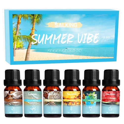SALKING Summer Fragrance Oils Set, Premium Essential Oils Gift Set for Diffuser, Scented Oil for Soap & Candle Making - Ocean Breeze, Mojito, Coconut, Pineapple, Watermelon, Vanilla Ice Cream