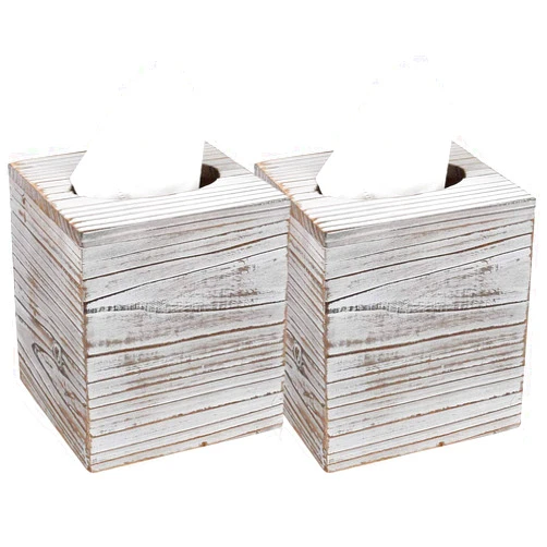 Hossejoy Square Tissue Box Cover with Slide-Out Bottom Panel. Perfect for Bathroom Vanity Countertops, Bedroom Dressers, Night Stands, Desks and Tables (Pack of 2)